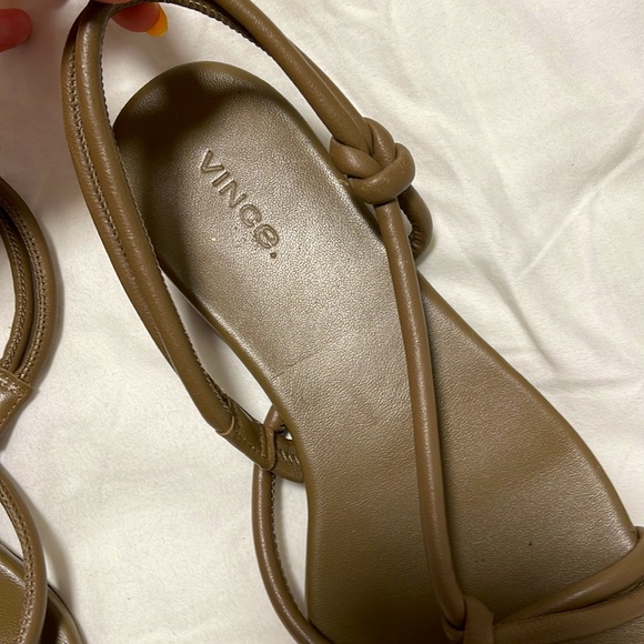 Vince Taupe Leather Knotted Sandals with Square Toe - Picture 2 of 4